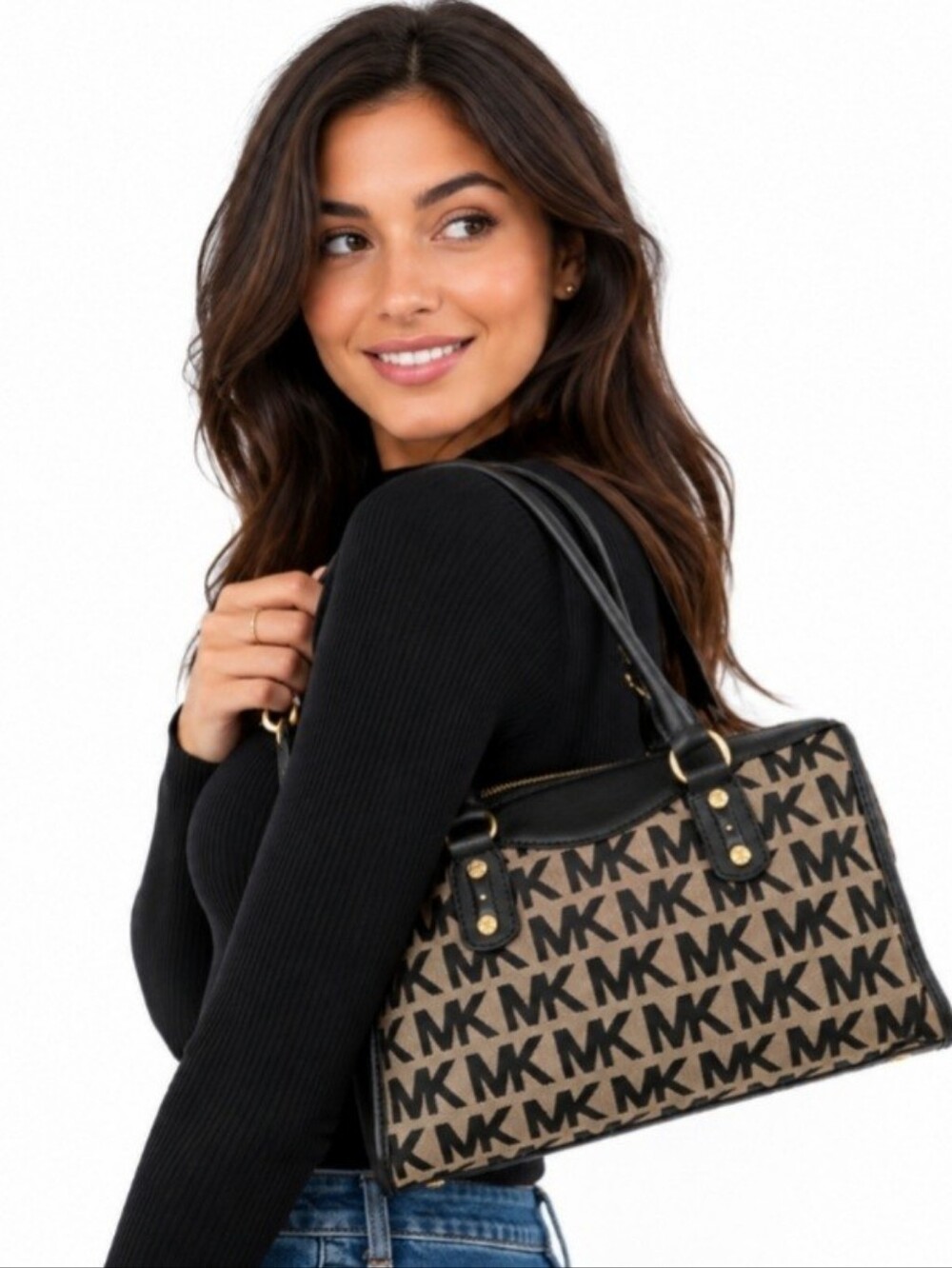 Vintage Michael Kors Black & Tan Jacqaurd/Leather Satchel ***NEAR PERFECT*** - Picture 5 of 13